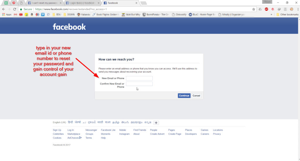 Type new mail id for Facebook