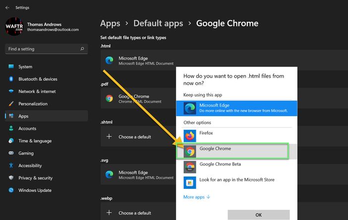 Change default browser in Windows 11