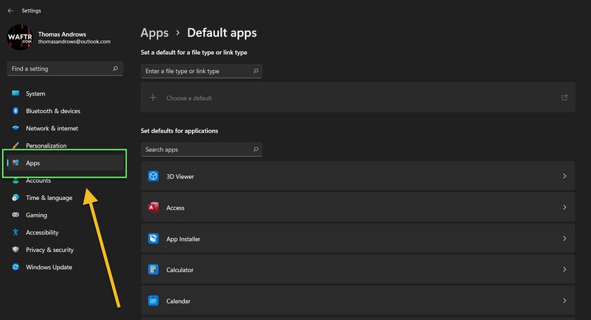 Default Apps setting